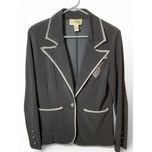 Joseph Ribkoff Black Blazer Crest Trimmed Pockets Button Front Women's Size 8